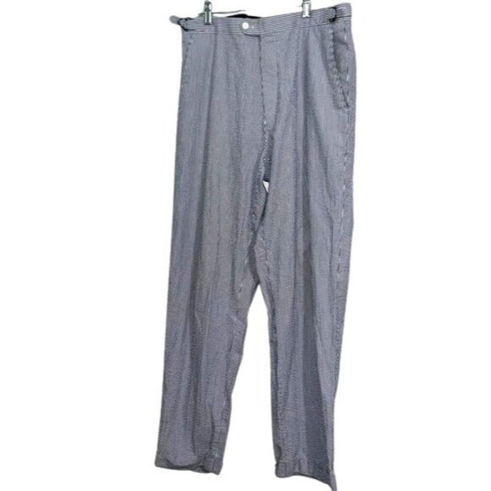Henry Jacobson Mens Blue & White Striped Pants 34W 34L Cotton Blend